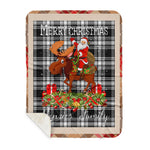 Personalized Gift Plaid Tartan Blanket Clan Menzies Plaid With Moose Lover Xmas Gift Santa Riding Plaid Christmas Sherpa Blanket