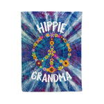 Scotstee Shop - Scotstee Shop Blanket Grandma Peace Sign With Flowers Retro Groovy Floral Tie Dye Blue Purple Peace Hippie Fleece Blanket