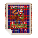 Personalized Gift Plaid Tartan Blanket Clan Pentland With Moose Lover Xmas Gift Santa Riding Buffalo Plaid Christmas Sherpa Blanket
