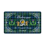 Doormat - Welcome Mat Scottish Clan Badge Campbell Ancient Tartan Door Mat, Plaid Doormat With Thistle and Two Lion Scottish