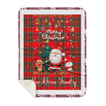 Personalized Gift Tartan Plaid Blanket Clan MacBean With Funny Santa Snowman Reindeer Merry Christmas Gift Sherpa Blanket, blue plaid sherpa blanket,blue tartan sherpa blanket,Buchan,buffalo plaid sherpa blanket,christmas sherpa blanket,Christmas Throw Blanket