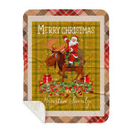 Personalized Gift Plaid Tartan Blanket Clan Houston With Moose Lover Xmas Gift Santa Riding Buffalo Plaid Christmas Sherpa Blanket