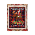 Personalized Gift Plaid Tartan Blanket Clan Broun With Moose Lover Xmas Gift Santa Riding Christmas Fleece Blanket