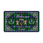 Doormat - Welcome Mat Scottish Clan Ferguson of Balquhidder Tartan Door Mat, Plaid Doormat With Thistle and Two Lion Scottish