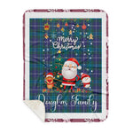 Personalized Gift Tartan Plaid Blanket Clan Douglas With Funny Santa Snowman Reindeer Merry Christmas Gift Sherpa Blanket, blue plaid sherpa blanket,blue tartan sherpa blanket,Buchan,buffalo plaid sherpa blanket,christmas sherpa blanket,Christmas Throw Blanket