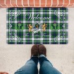 Doormat - Welcome Mat Scottish Clan Badge Forbes Dress Tartan Door Mat, Plaid Doormat With Thistle and Two Lion Scottish