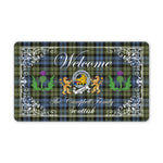 Doormat - Welcome Mat Scottish Clan Badge Campbell Faded Tartan Door Mat, Plaid Doormat With Thistle and Two Lion Scottish