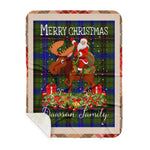Personalized Gift Plaid Tartan Blanket Clan Dawson With Moose Lover Xmas Gift Santa Riding Buffalo Plaid Christmas Sherpa Blanket
