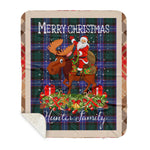 Personalized Gift Plaid Tartan Blanket Clan Hunter Modern With Moose Lover Xmas Gift Santa Riding Buffalo Plaid Christmas Sherpa Blanket