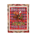 Personalized Gift Plaid Tartan Blanket Clan Preston With Moose Lover Xmas Gift Santa Riding Christmas Fleece Blanket