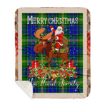 Personalized Gift Plaid Tartan Blanket Clan MaiTland With Moose Lover Xmas Gift Santa Riding Plaid Christmas Sherpa Blanket