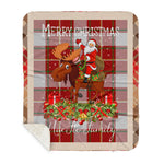 Personalized Gift Plaid Tartan Blanket Clan MacFie With Moose Lover Xmas Gift Santa Riding Buffalo Plaid Christmas Sherpa Blanket