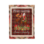 Personalized Gift Plaid Tartan Blanket Clan Innes of Moray With Moose Lover Xmas Gift Santa Riding Christmas Fleece Blanket