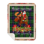 Personalized Gift Plaid Tartan Blanket Clan Leslie With Moose Lover Xmas Gift Santa Riding Buffalo Plaid Christmas Sherpa Blanket