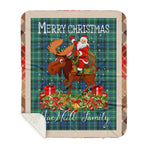 Personalized Gift Plaid Tartan Blanket Clan MacNeill Of Colonsay With Moose Lover Xmas Gift Santa Riding Plaid Christmas Sherpa Blanket
