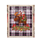 Personalized Gift Plaid Tartan Blanket Clan MacPherson Hunting Modern With Moose Lover Xmas Gift Santa Riding Christmas Fleece Blanket