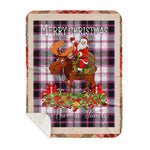 Personalized Gift Plaid Tartan Blanket Clan MacPherson Hunting Modern With Moose Lover Xmas Gift Santa Riding Plaid Christmas Sherpa Blanket