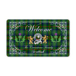 Doormat - Welcome Mat Scottish Clan Badge Cranstoun Tartan Door Mat, Plaid Doormat With Thistle and Two Lion Scottish