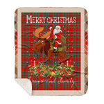 Personalized Gift Plaid Tartan Blanket Clan Drummond Of Perth With Moose Lover Xmas Gift Santa Riding Buffalo Plaid Christmas Sherpa Blanket