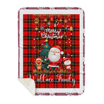 Personalized Gift Tartan Plaid Blanket Clan Wallace With Funny Santa Snowman Reindeer Merry Christmas Gift Sherpa Blanket, blue plaid sherpa blanket,blue tartan sherpa blanket,Buchan,buffalo plaid sherpa blanket,christmas sherpa blanket,Christmas Throw Blanket