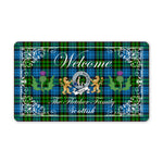 Doormat - Welcome Mat Scottish Clan Badge Fletcher Ancient Tartan Door Mat, Plaid Doormat With Thistle and Two Lion Scottish