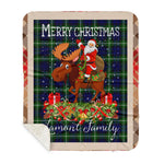 Personalized Gift Plaid Tartan Blanket Clan Lamont With Moose Lover Xmas Gift Santa Riding Buffalo Plaid Christmas Sherpa Blanket