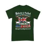Scotstee Shop - UK USA Flag Nobody Is Perfect Born UK Expat Joke 4th Of July Shirt