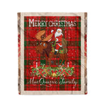 Personalized Gift Plaid Tartan Blanket Clan MacQuarrie With Moose Lover Xmas Gift Santa Riding Christmas Fleece Blanket