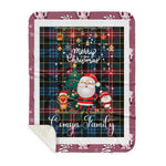 Personalized Gift Tartan Plaid Blanket Clan Comyn With Funny Santa Snowman Reindeer Merry Christmas Gift Sherpa Blanket, blue plaid sherpa blanket,blue tartan sherpa blanket,Buchan,buffalo plaid sherpa blanket,christmas sherpa blanket,Christmas Throw Blanket