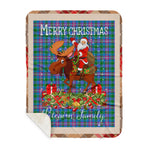 Personalized Gift Plaid Tartan Blanket Clan Pitcairn With Moose Lover Xmas Gift Santa Riding Buffalo Plaid Christmas Sherpa Blanket