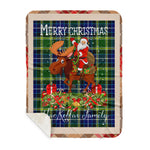 Personalized Gift Plaid Tartan Blanket Clan MacKellar With Moose Lover Xmas Gift Santa Riding Buffalo Plaid Christmas Sherpa Blanket