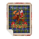 Personalized Gift Plaid Tartan Blanket Clan MacLaren With Moose Lover Xmas Gift Santa Riding Plaid Christmas Sherpa Blanket
