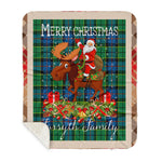 Personalized Gift Plaid Tartan Blanket Clan Forsyth Ancient With Moose Lover Xmas Gift Santa Riding Buffalo Plaid Christmas Sherpa Blanket