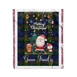 Personalized Gift Tartan Plaid Blanket Clan Gunn With Funny Santa Snowman Reindeer Merry Christmas Fleece Blanket, Christmas Blanket, Plaid Blanket, Tartan Blanket,Scottish Blanket