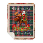 Personalized Gift Plaid Tartan Blanket Clan MacFarlane Hunting Modern With Moose Lover Xmas Gift Santa Riding Buffalo Plaid Christmas Sherpa Blanket