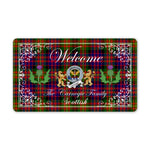 Doormat - Welcome Mat Scottish Clan Badge Carnegie Modern Tartan Door Mat, Plaid Doormat With Thistle and Two Lion Scottish