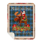 Personalized Gift Plaid Tartan Blanket Clan Cockburn With Moose Lover Xmas Gift Santa Riding Buffalo Plaid Christmas Sherpa Blanket