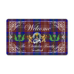 Doormat - Welcome Mat Scottish Clan Badge Chisholm Hunting Modern Tartan Door Mat, Plaid Doormat With Thistle and Two Lion Scottish
