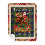 Personalized Gift Plaid Tartan Blanket Clan Ferguson Modern With Moose Lover Xmas Gift Santa Riding Buffalo Plaid Christmas Sherpa Blanket