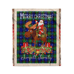 Personalized Gift Plaid Tartan Blanket Clan Sempill Modern With Moose Lover Xmas Gift Santa Riding Christmas Fleece Blanket