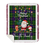 Personalized Gift Tartan Plaid Blanket Clan Forsyth With Funny Santa Snowman Reindeer Merry Christmas Gift Sherpa Blanket, blue plaid sherpa blanket,blue tartan sherpa blanket,Buchan,buffalo plaid sherpa blanket,christmas sherpa blanket,Christmas Throw Blanket