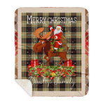 Personalized Gift Plaid Tartan Blanket Clan Dunlop Hunting With Moose Lover Xmas Gift Santa Riding Buffalo Plaid Christmas Sherpa Blanket