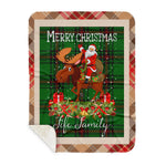 Personalized Gift Plaid Tartan Blanket Clan Fife District With Moose Lover Xmas Gift Santa Riding Buffalo Plaid Christmas Sherpa Blanket