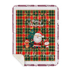 Personalized Gift Tartan Plaid Blanket Clan MacLachlan Modern With Funny Santa Snowman Reindeer Merry Christmas Gift Sherpa Blanket, blue plaid sherpa blanket,blue tartan sherpa blanket,Buchan,buffalo plaid sherpa blanket,christmas sherpa blanket,Christmas Throw Blanket