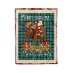 Personalized Gift Plaid Tartan Blanket Clan Murray of Atholl Ancient With Moose Lover Xmas Gift Santa Riding Christmas Fleece Blanket