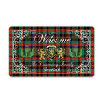 Doormat - Welcome Mat Scottish Clan Cumming Hunting Ancient Tartan Door Mat, Plaid Doormat With Thistle and Two Lion Scottish