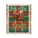 Personalized Gift Plaid Tartan Blanket Clan Buchanan Old Set With Moose Lover Xmas Gift Santa Riding Christmas Fleece Blanket