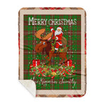 Personalized Gift Plaid Tartan Blanket Clan MacKinnon Hunting Modern With Moose Lover Xmas Gift Santa Riding Plaid Christmas Sherpa Blanket