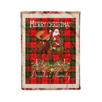 Personalized Gift Plaid Tartan Blanket Clan Dunbar Modern With Moose Lover Xmas Gift Santa Riding Christmas Fleece Blanket