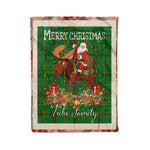 Personalized Gift Plaid Tartan Blanket Clan Tribe of Mar With Moose Lover Xmas Gift Santa Riding Christmas Fleece Blanket